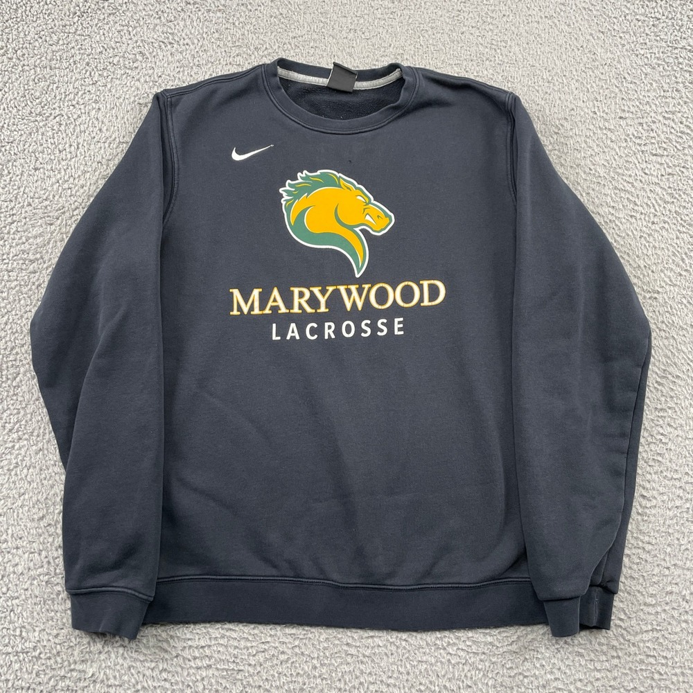 Nike Sweatshirt Mens M Black‎ Marywood Lacrosse Pullover Crewneck Fleece Logo